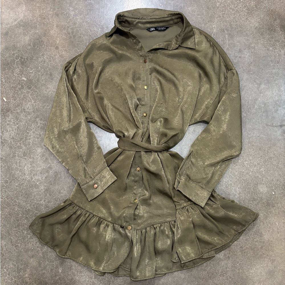 Zara Olive Green Long Sleeve Mini Dress